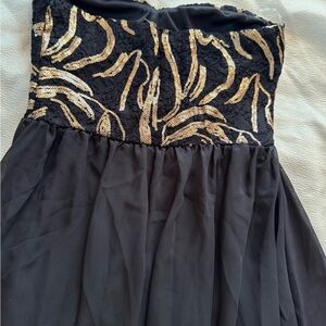 A'gaci Black and Gold Strapless high low Dress